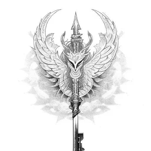 Phoenix key sword torch hecate symbols tattoo design idea