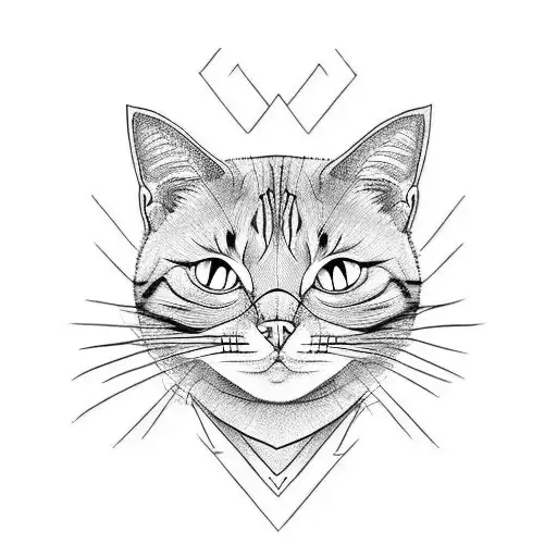 Cat black and white tattoo design idea