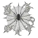 "16" in large text over "O Holy Day" in small text under, with spider web in background tattoo design idea