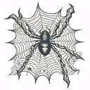 "16" in large text over "O Holy Day" in small text under, with spider web in background tattoo design idea