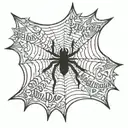 "16" in large text over "O Holy Day" in small text under, with spider web in background tattoo design idea