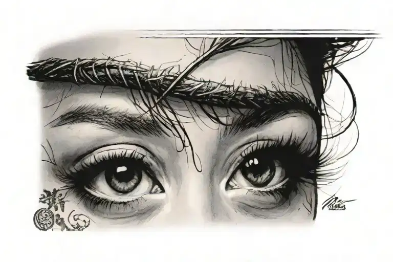 very narrow asian girl eyes with eyebrows tattoo design idea