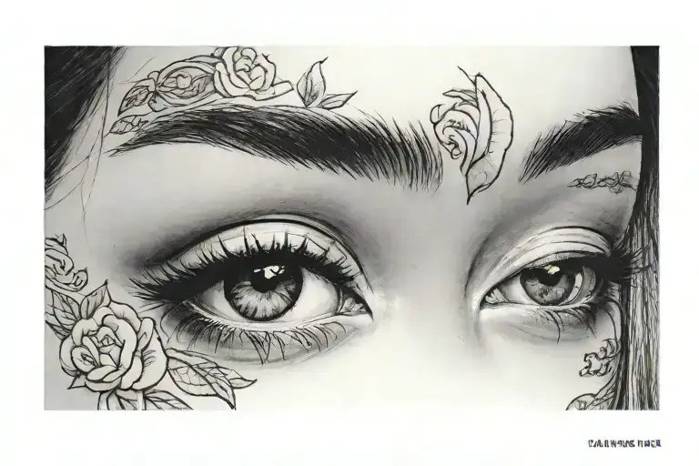 narrow asian girl eyes with eyebrows tattoo design idea