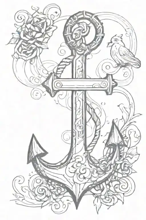 music and marine anchor tattoo design idea