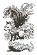 queen himiko okami ninetails fox aquarelle tattoo design idea
