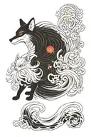 queen himiko okami ninetails fox aquarelle tattoo design idea