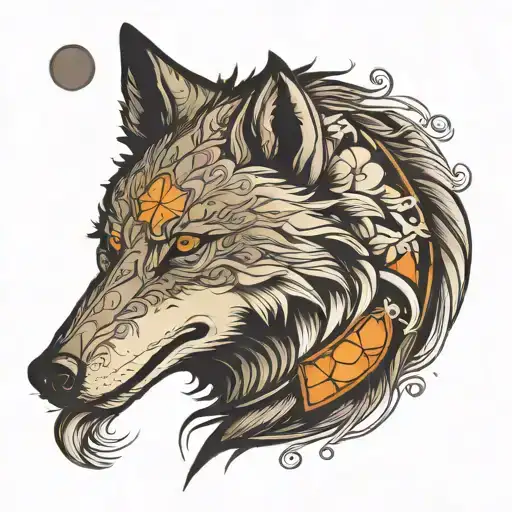 wolf, karma, moon phase tattoo design idea
