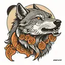 wolf, karma, moon phase tattoo design idea