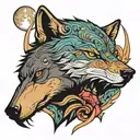 wolf, karma, moon phase tattoo design idea