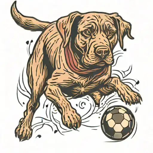 chocolate lab dog playing soccer ball tattoo design idea