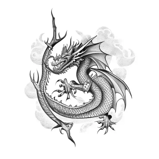 Dragon sleeping in forest tattoo design idea