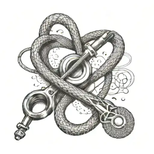 A nurse's stethoscope intertwined with guitar strings, representing a love for music and healthcare tattoo design idea