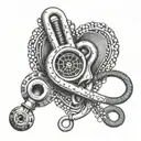 A nurse's stethoscope intertwined with guitar strings, representing a love for music and healthcare tattoo design idea