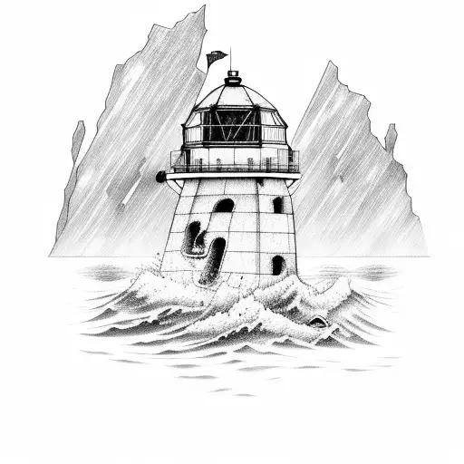 shipwreck with lighthouse  tattoo design idea