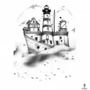 shipwreck with lighthouse  tattoo design idea