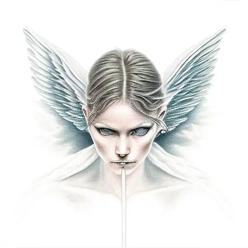 fallen angel from heaven, lightnings and clouds tattoo design idea