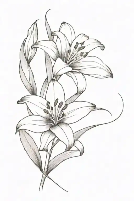straight line of lily and tulip flower tattoo design idea