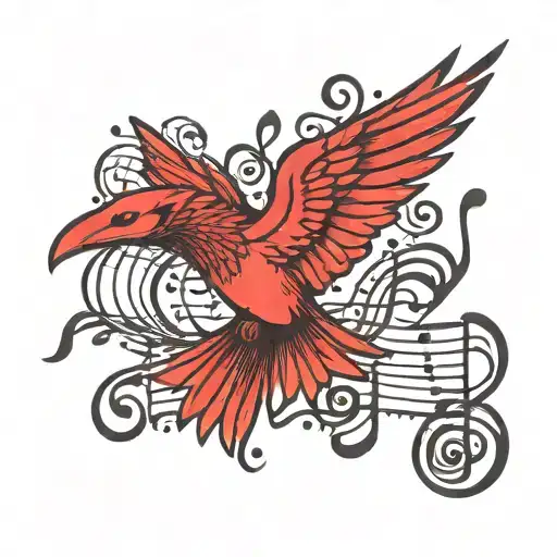 music notes flying on red birds  tattoo design idea