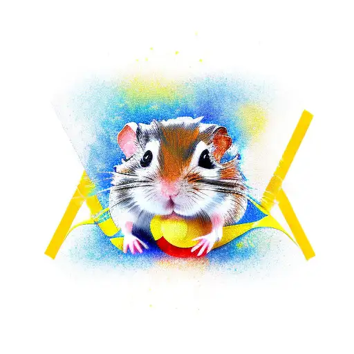 female battle hamster with NLAW in Ukrainian colors tattoo design idea