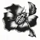 A realistic blackwork ladybug with a Cancer ribbon intertwined tattoo design idea