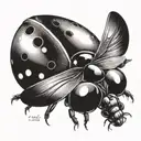A realistic blackwork ladybug with a Cancer ribbon intertwined tattoo design idea
