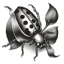 A realistic blackwork ladybug with a Cancer ribbon intertwined tattoo design idea