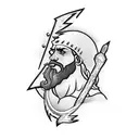A dynamic and powerful portrayal of Zeus wielding his lightning bolt in a blackwork style tattoo design idea