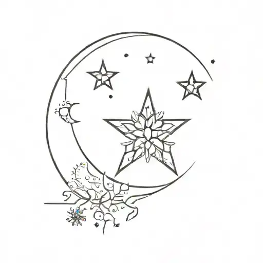 moon with stars and snowflake tattoo design idea