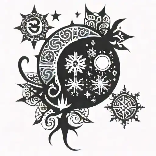 moon and snowflake tattoo design idea