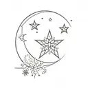 moon with stars and snowflake tattoo design idea
