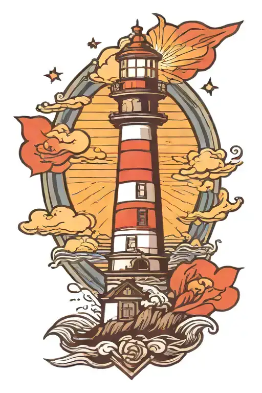 Lighthouse sunrise tattoo design idea
