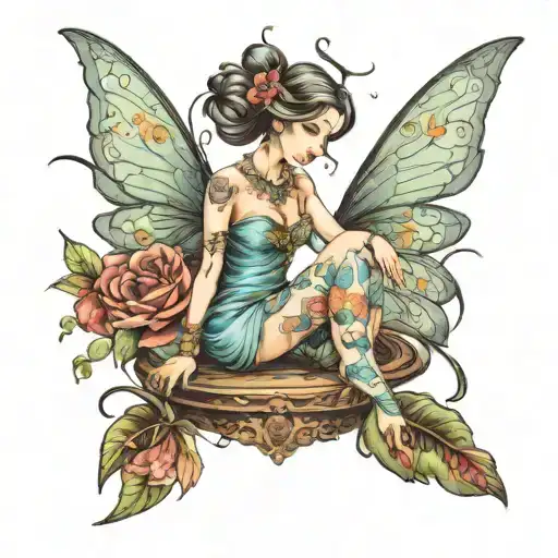 woman fairy playing tattoo design idea