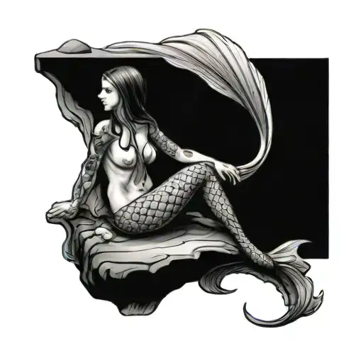 mermaid sitting on a rock tattoo design idea