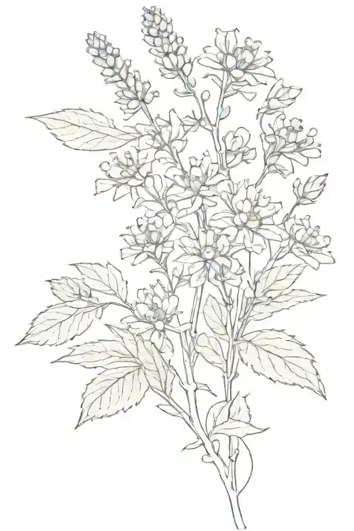 Pennyroyal stem with some flowers and leaves tattoo design idea
