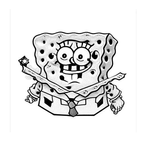 crazy spongebob with shit on his head tattoo design idea