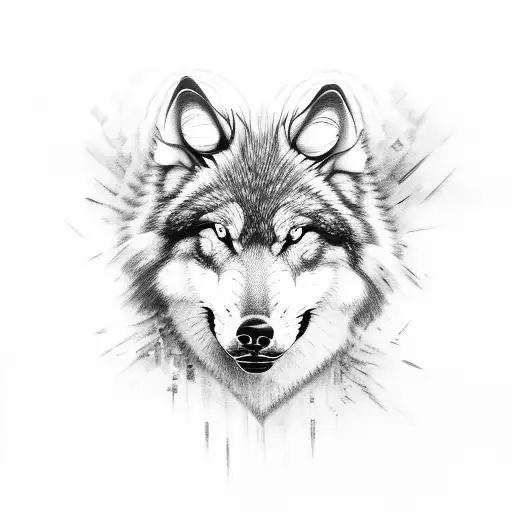snarling wolf with 4 pups under it tattoo design idea