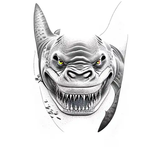 three different animal in the left arm sleeve. Gorila, shark, crocodile  tattoo design idea