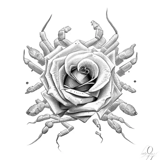 rose mix scorpion tattoo design idea