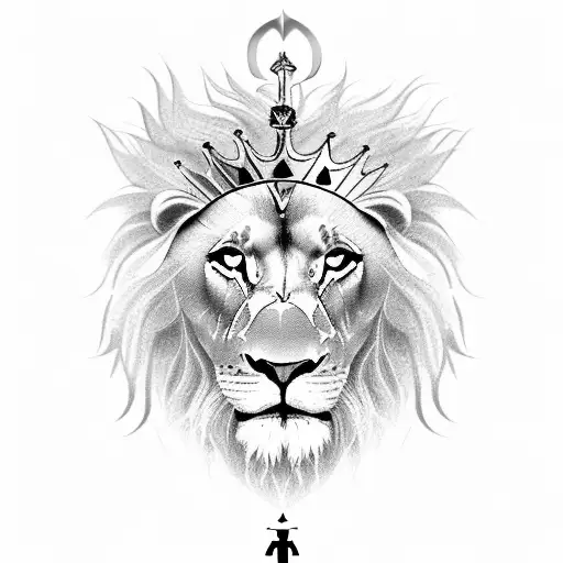 A black-grey tattoo of a lion with a crown on its head, symbolizing Jesus as the Lion of Judah tattoo design idea