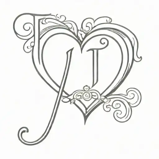 two letter J with numbers 224 and heart  tattoo design idea