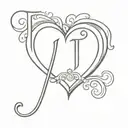 two letter J with numbers 224 and heart  tattoo design idea