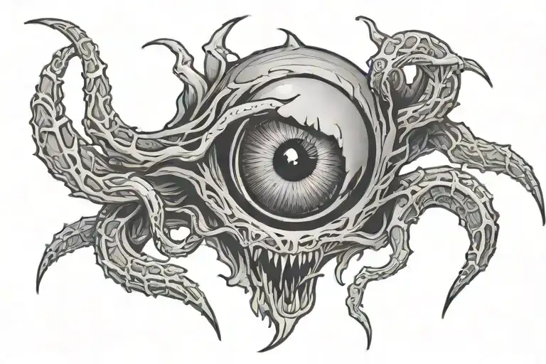 the word "venomous" with a eyeball in the middle finger tattoo design idea