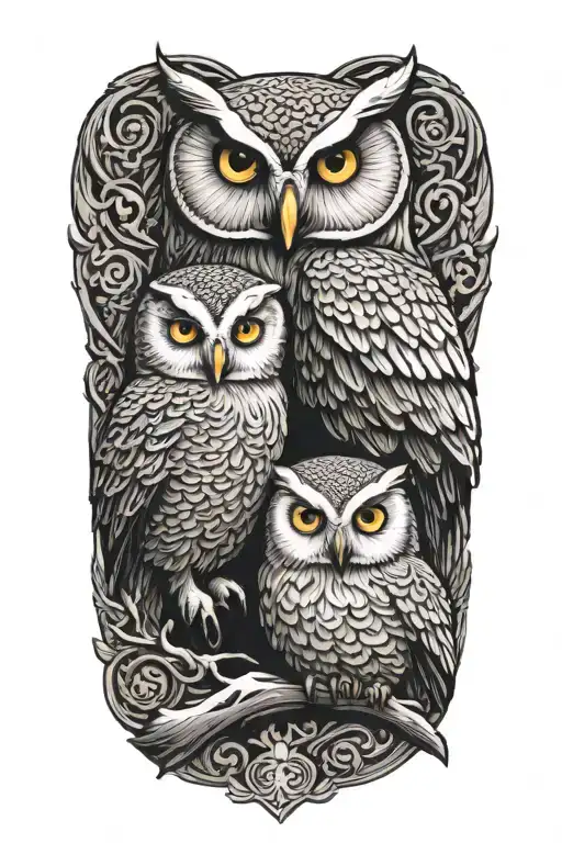 white owl sitting together tattoo design idea
