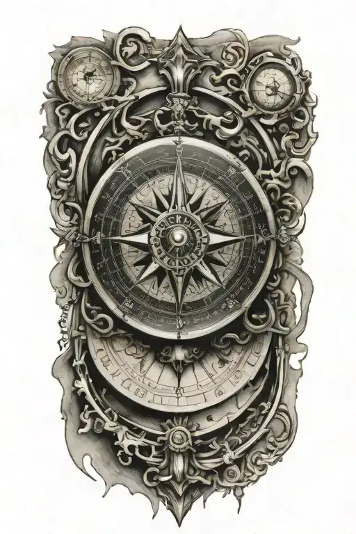 CLASSIC COMPASS DESIGN AND BACK GROUND AN OLD CLASSIC WORLD MAP TO COVER THE HOLE FOREARM tattoo design idea