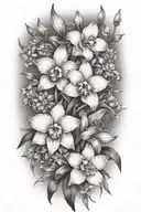 Black And Grey "Narcissus And orchid And daisy Of The Valley Flower Bouquet" Tattoo Design Idea tattoo design idea