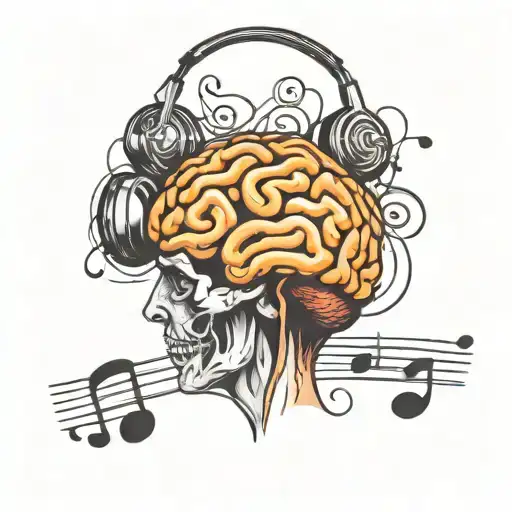 brain and music tattoo design idea