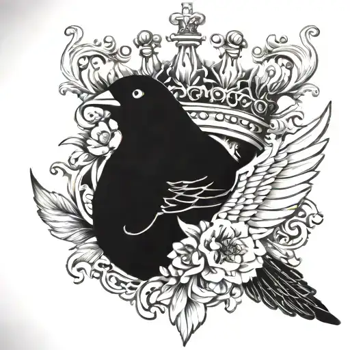 crown with family member death date and bird inside of crown tattoo design idea