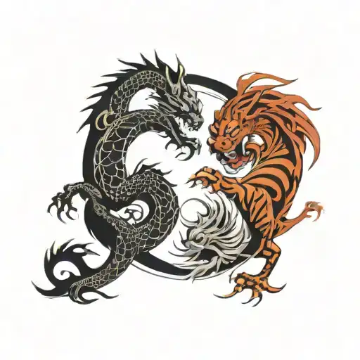 dragon tiger yin yang symbol tattoo design idea