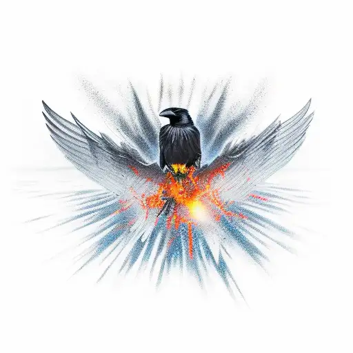 Describe a menacing scene of a crow hurtling towards me, its wings outstretched and its beak agape, as if it's hunting m tattoo design idea