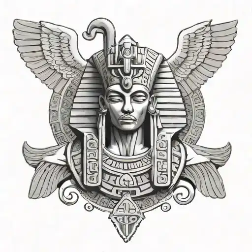 osiris on sarcophagus adorned with hieroglyphics tattoo design idea